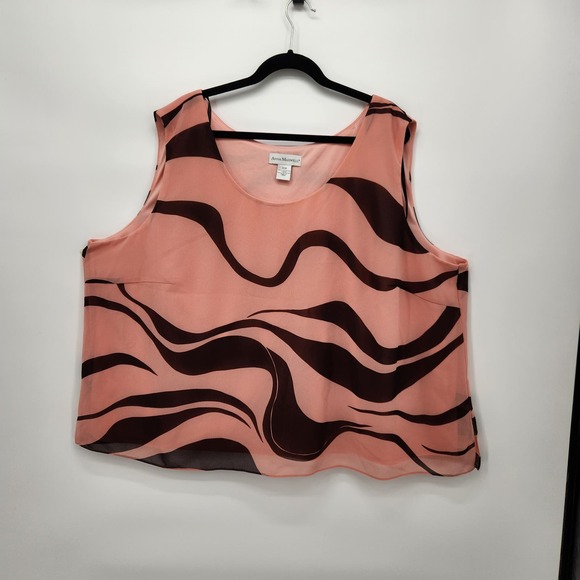 Anna Maxwell Salmon & Brown Swirl Scooped Plus Size Tank Top Women's 30W - Picture 2 of 7